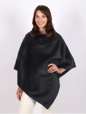 Soft Faux Fur Poncho W/ Tile Pattern 